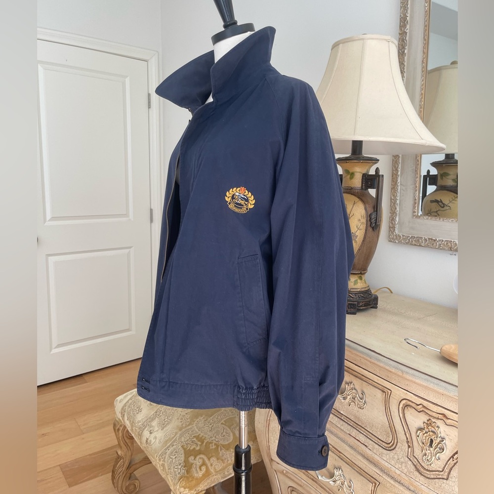 Authentic Vintage Burberry bomber Navy Jacket with Embroidered Crest